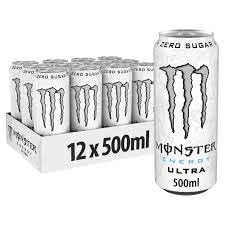 Monster Energy Ultra White - koffeinhaltiger Energy Drink mit sanftem Zitrus-Geschmack - ohne Zucker und ohne Kalorien - in praktischen Einweg Dosen, 500 ml (12er Pack)
