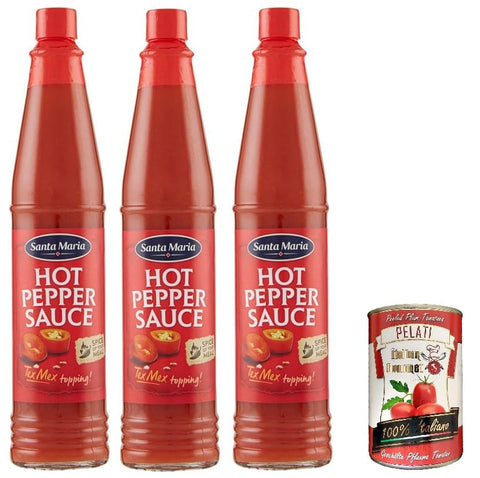 3x Santa Maria, würzige Chili-Pfeffer-Sauce, perfekte Begleitung zu mexikanischen und nicht-mexikanischen Gerichten, ideal zum Würzen von Gemüse, Eiern, Fleisch, 85ml+ Italian Gourmet pelati 400gr