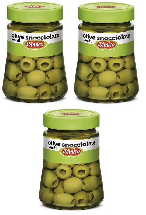 3x D'Amico Olive Verdi Snocciolate in Salamoia Entkernte Grüne Oliven in Salzlake 290g
