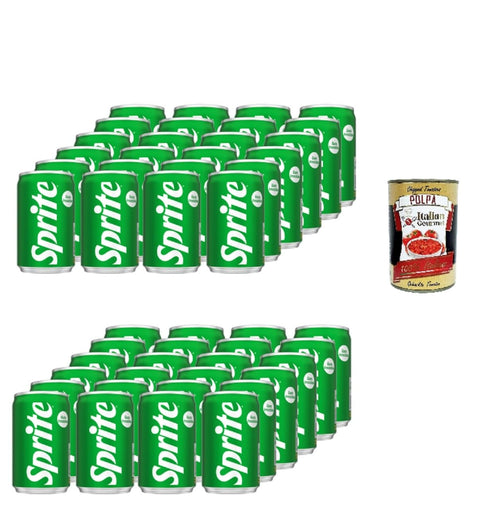 Sprite spritziges Erfrischungsgetränk mit fruchtigem Geschmack aus Limetten und Zitronen - erfrischender Softdrink in Einweg mini Dosen (48 x 150 ml) + Italian Gourmet polpa 400g