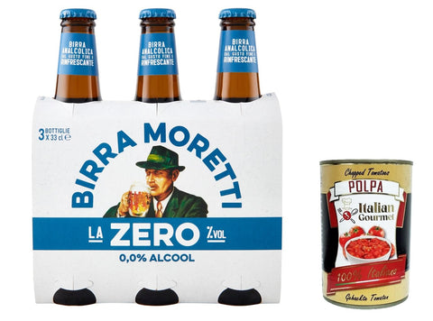 24x BIRRA MORETTI alkoholfrei Flaschen Bier 0% Alk. 0,33l Flasche+ Italian Gourmet polpa 400g