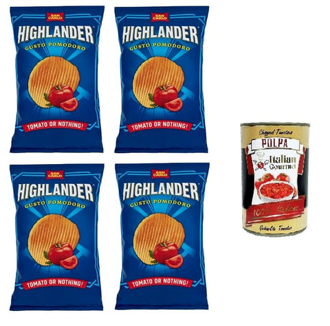 San Carlo Highlander Tomato or nothing Patatine Kartoffelchips Tomaten Chips 4x130g + Italian Gourmet polpa 400g