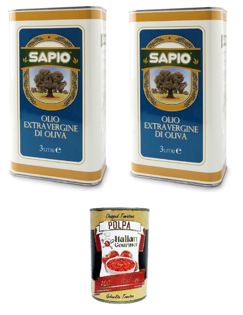 Sapio Olio Extravergine di Oliva Extra natives Olivenöl 2x3lt+ Italian Gourmet polpa 400g