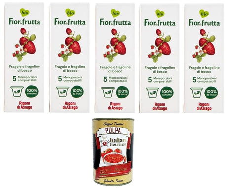 Rigoni di Asiago Fior di Frutta Confettura di Fragoline 5 monodosi Fior di Frutta Erdbeermarmelade 5 Einzeldosen 5x100gr +Italian Gourmet Polpa di Pomodoro 400gr