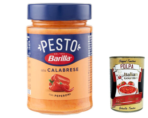 6x Pesto alla Calabrese 190g | Glutenfreie Italienische Pasta-Sauce mit Paprika, Peperoni, Ricotta, Pecorino Romano und Grana Padano, Nudel-Soße, rotes Pesto + Italian gourmet polpa 400g