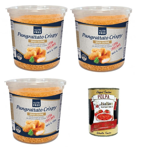 NutriFREE Pangrattato Crispy Knusprige Semmelbrösel 3x250gr + Italian Gourmet polpa 400g