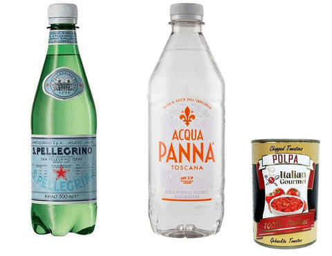 San Pellegrino Sprudelwasser in der Flasche, 24 x 500 ml + Acqua Panna Still Natural Mineral Water 24x500ml + Italian Gourmet Polpa