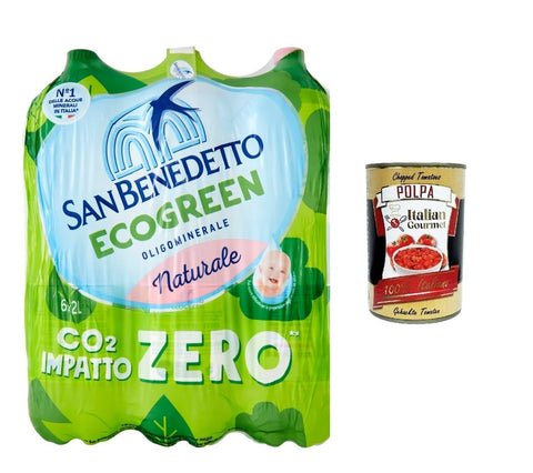San Benedetto Acqua Minerale Naturale Natürliches Mineralwasser 2Lt Italienisches Ecogreen Wasser 6x 1Lt + Italian Gourmet polpa 400g