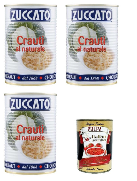 Zuccato Crauti al Naturale Natürliches Sauerkraut 3x 385gr+ Italian Gourmet polpa 400g