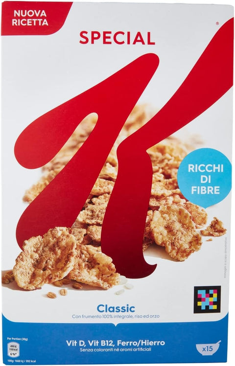 12x Kellogg’s Special K Classic knusprige Getreide-Flakes mit Vollkornweizen – ballaststoffreiche Frühstückscerealien – natürlicher Genuss ohne künstliche Farb- und Aromastoffe 450g