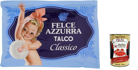 10x PAGLIERI Felce Azzurra Talco Classico Körperpuder Talkpuder Talkum Beutel 100g + Italian Gourmet polpa 400g