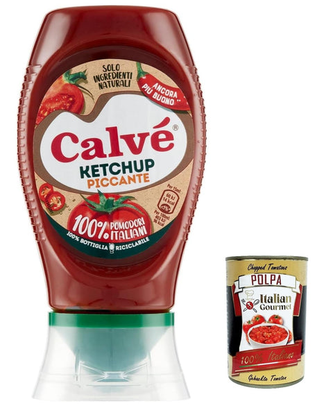 12x Calvé Ketchup Piccante Top Down da 250 ml Würziger Ketchup + Italian Gourmet polpa 400g