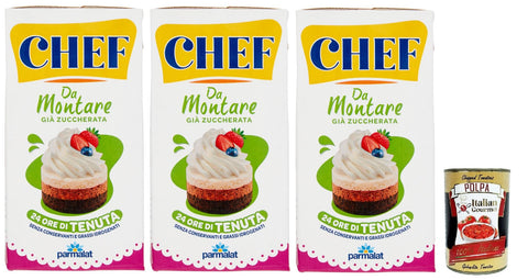 Parmalat Chef Da Montare già zuccherata Gebäckprodukt schon gesüßt Sahne für Desserts 3x 500ml, ohne hydrierte Fette, glutenfrei + Italian Gourmet polpa 400g