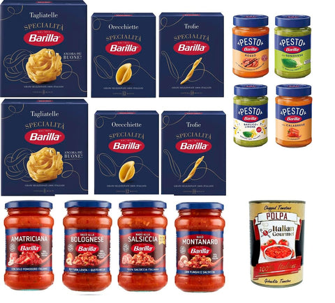 '- Box Pasta, Pesto und Saucen für Ihre Speisekammer 14 Stück+ Italian Gourmet polpa 400g
