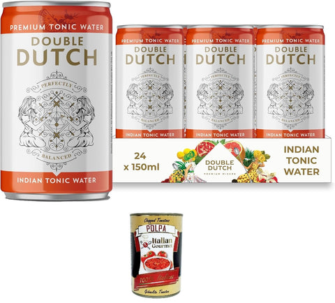 Double Dutch Indian Tonic Water 24 x 150 ml Dosen | Kalorienarmer, perfekter Mixer für Cocktails + Italian Gourmet polpa 400g