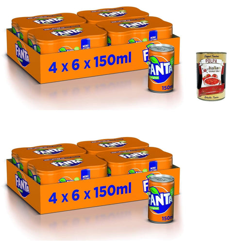 Fanta Original Taste - 48x 150 ml Dosen mit italienischem Orangensaft, ohne Konservierungsmittel, 100% recycelbare, erfrischender Geschmack, funkelnde Erfrischungsgetränk + Italian Gourmet polpa 400g