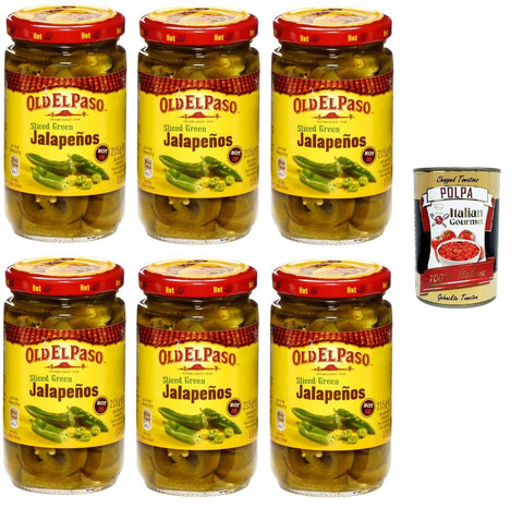 Old El Paso Grüne Jalapenos in Scheiben Scharf 6x 215 g+ Italian Gourmet polpa 400g