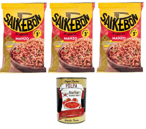 Saikebon- Noodles Orientali al Manzo Nudeln Orientalisches Rindfleisch 3x79gr + Italian Gourmet polpa 400g