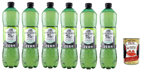San Benedetto Eistee The' Verde Zero grüner Tee erfrischend zuckerfrei PET 6x 1500ml mit Tee Aufguss in natürlichem Mineralwasser, Sugar free tea + Italian Gourmet polpa 400g