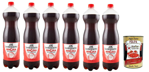 San Benedetto Ben Cola, erfrischend Koffeinhaltige Cola in Flaschen aus 100% recyceltem Material, cola soft frink, EINWEG 6x 1,5 Lt + Italian Gourmet polpa 400g