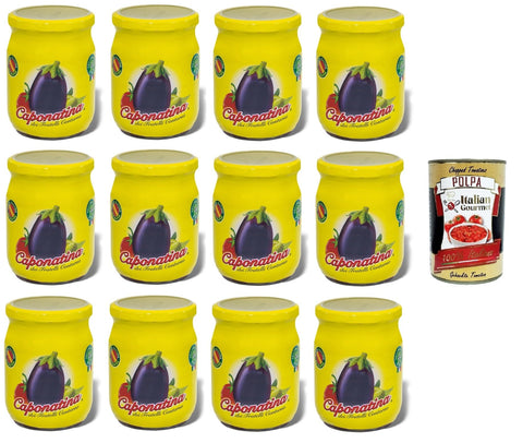 Fratelli Contorno Caponatina di melanzane Auberginen-Caponata 12x540gr + Italian Gourmet polpa 400g