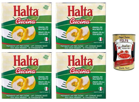 Halta Cucina Preparato Alimentare UHT per Cucina Cremige Zubereitung UHT für die Küche Ideal für Pasta, Saucen, Pizza Kochsahne Sahne 4x500ml+ Italian Gourmet polpa 400g