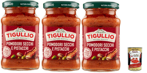Star Tigullio: "Gran Pesto Pomodori Secchi e Pistacchi" getrocknete Tomaten und Pistazien Pesto – 3x 190g + Italian Gourmet polpa 400g
