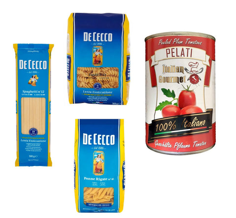 TESTPAKET De Cecco Pasta 1x Penne Rigate n°41 1x Fusilli n°34 1x Spaghetti n°12 ( 3 x 500g ) + 1x Italian Gourmet 100% italienische geschälte Tomaten dosen 400g