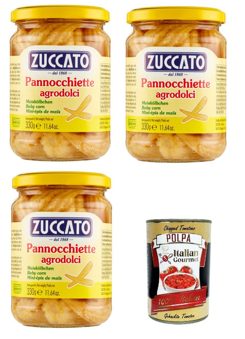 ZUCCATO-Pannocchiette di mais Maiskolben 3x 330gr + Italian Gourmet polpa 400g