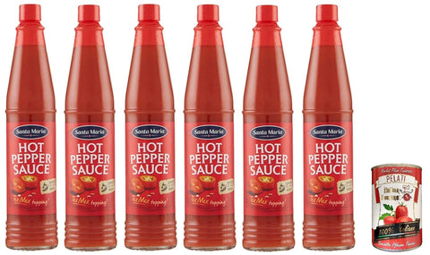 6x Santa Maria, würzige Chili-Pfeffer-Sauce, perfekte Begleitung zu mexikanischen und nicht-mexikanischen Gerichten, ideal zum Würzen von Gemüse, Eiern, Fleisch, 85 ml+ Italian Gourmet pelati 400gr
