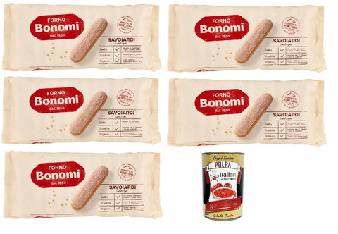 Forno Bonomi, italienische Löffelbiskuits, Savoiardi, Ladyfingers, für Tiramisu, biscuits cookies kekse 5x 200g + Italian Gourmet polpa 400g