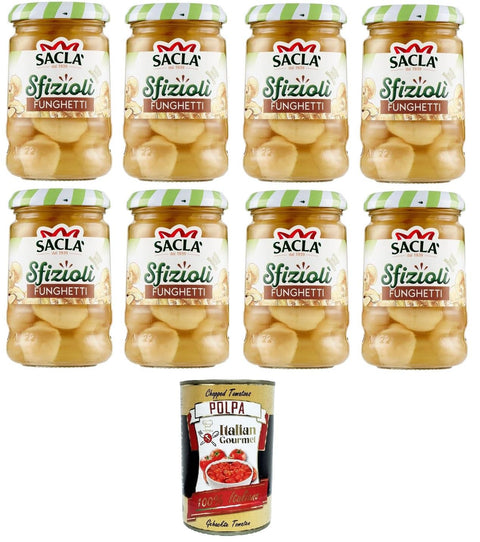 Saclà Sfiziolì Funghetti, Pilze, köstlicher süß-saurer Geschmack 8x205 g+ Italian Gourmet polpa 400g