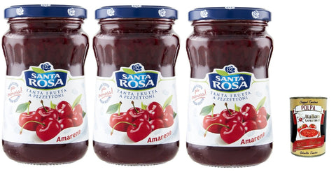 Santa Rosa, Confettura di Amarene, Schwarze Kirschen marmelade, Wild Cherry jam, ideal für Desserts und Kuchen 3x 350g + Italian Gourmet polpa 400g