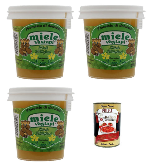 Vastapi Honey millefiori denso, Dichter Honig 3x 250g + Italian Gourmet polpa 400g