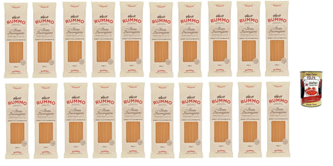 Rummo Spaghetti alla chitarra n° 104 Pasta Lenta Lavorazione Teigwaren aus Hartweizengrieß Bronze-Zeichnung 20x 500g + Italian Gourmet polpa 400g