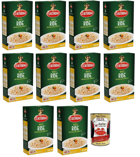 10x Curtiriso Riso Ribe,100% Italienischer Reis,Ideal für Salate und Risottos,15 Minuten,Packung mit 1Kg + Italian Gourmet Polpa di Pomodoro 400g Dose