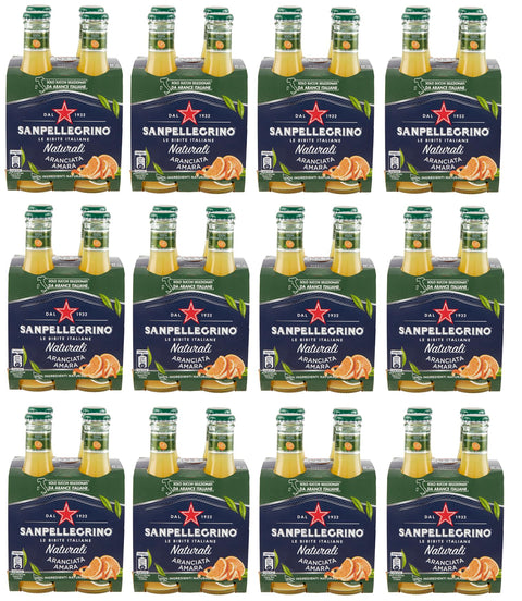 SanPellegrino 48er-Pack San Pellegrino Aranciata Amara Naturali Erfrischungsgetränk mit Bittere Orange Einweg-Glasflasche 20cl