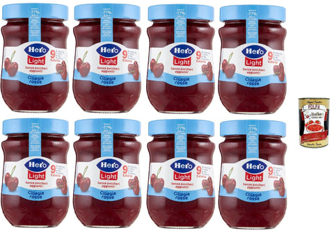 Hero Light Light Rote Kirschen, Marmelade, 8 Gläser mit 280 g, Marmelade und zusätzlicher Marmelade, hochwertige Früchte, ohne Konservierungsstoffe und ohne Farbstoffe + Italian Gourmet polpa 400g