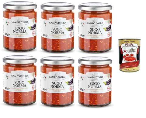 Campo D'Oro Sugo alla Norma con Ricotta salata Siciliana Norma-Sauce mit sizilianischem gesalzenem Ricotta 6x300gr + Italian Gourmet polpa 400g