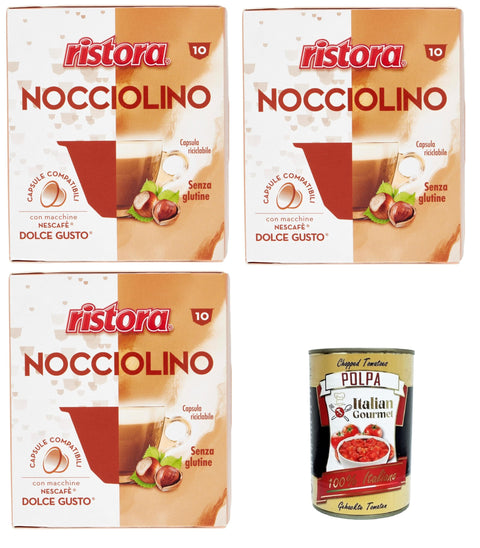 Ristora Nocciolino Capsule Compatibili Nocciolino-kompatible Kapseln Glutenfreie 3x 140gr + Italian Gourmet polpa 400g
