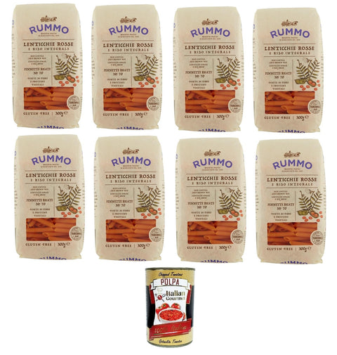 Rummo Pennette Rigate N°70 Glutenfreie Pasta mit Linsen und braunem Reis 8x 300gr + Italian Gourmet polpa 400g