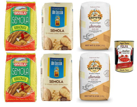 Testpaket Semola Rimacinata, Divella De Cecco Caputo Hartweizenmehl für Pasta & Pizza 6x 1kg + Italian Gourmet polpa 400g