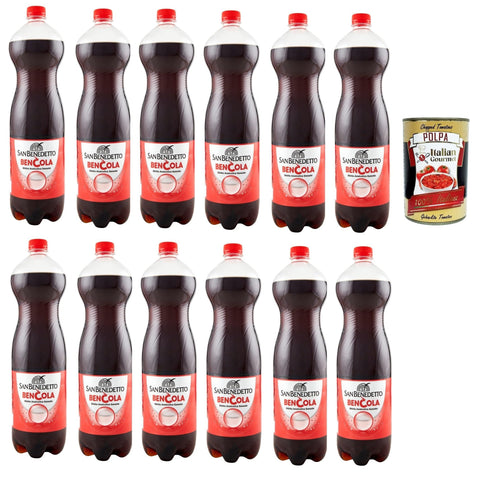 San Benedetto Ben Cola, erfrischend Koffeinhaltige Cola in Flaschen aus 100% recyceltem Material, cola soft frink, EINWEG 12x 1,5 Lt + Italian Gourmet polpa 400g