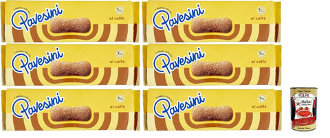 Pavesi Pavesini al Caffe', Biscotto Leggero per Colazione o Merenda, Leichter Keks mit Kaffee zum Frühstück oder Snack, biscuits cookies, 6x 200 g + Italian Gourmet polpa 400g