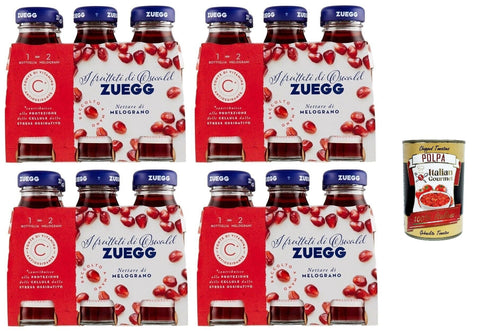 Zuegg Nettare di Melograno, Granatapfelnektar,Granatapfel Fruchtsaft, Erfrischendes alkoholfreies Getränk, 24x 125ml Einweg-Glasflasche + Italian Gourmet polpa 400g