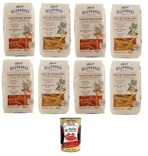 Rummo Testpaket Glutenfreie Maccheroncelli N°7- Penne Rigate N°66 8x 300gr + Italian Gourmet polpa 400g