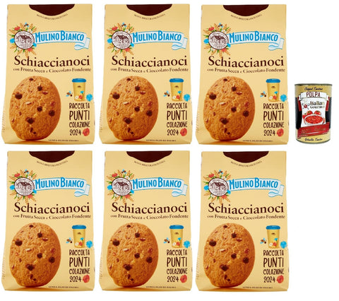 Mulino Bianco Schiaccianoci Biscotti con Frutta Secca e Cioccolato Fondente, Kekse mit getrockneten Früchten und dunkle Schokolade, biscuits cookies 6x 300g + Italian Gourmet polpa 400g