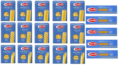 TESTPAKET Barilla italienisch Pasta ( 20 x 500g ) 4 Arten von Nudeln Penne Rigate - Fusilli - Spaghetti - Tortiglioni