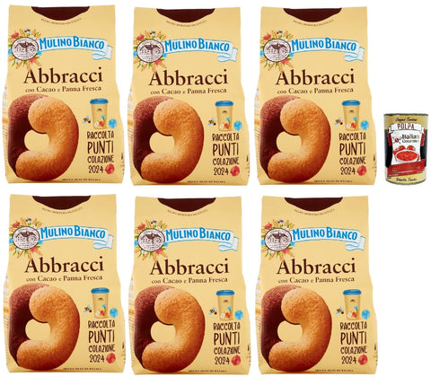 Mulino Bianco Abbracci Biscotti con Cacao e Panna Fresca, Shortbread-Kekse mit Kakao und frischer Sahne, ohne Palmöl, geschmacksintensives Frühstück, 6x 350 g + Italian gourmet polpa 400g