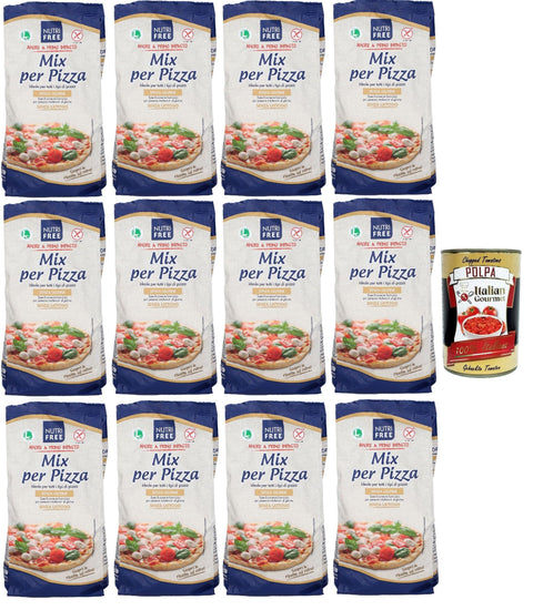 NUTRIFREE farina Mix per Pizza, senza glutine, Gluten -freies Mehl für Pizza, Laktose und ohne Milchproteine, 12x 1Kg + Italia Gourmet polpa 400g